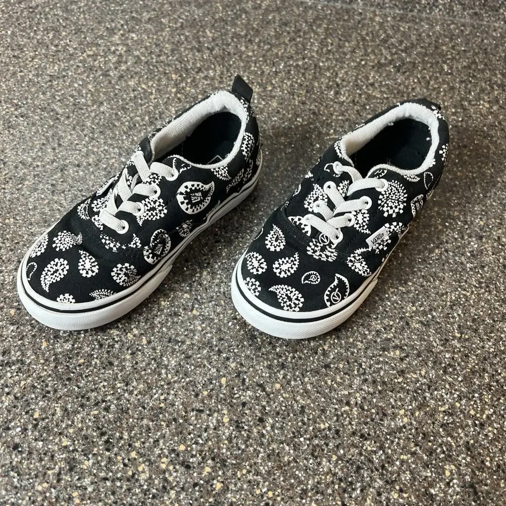 Vans New Era Paisley White/Black Slip On Little Kid Toddler Sz 10 Sneaker Canvas